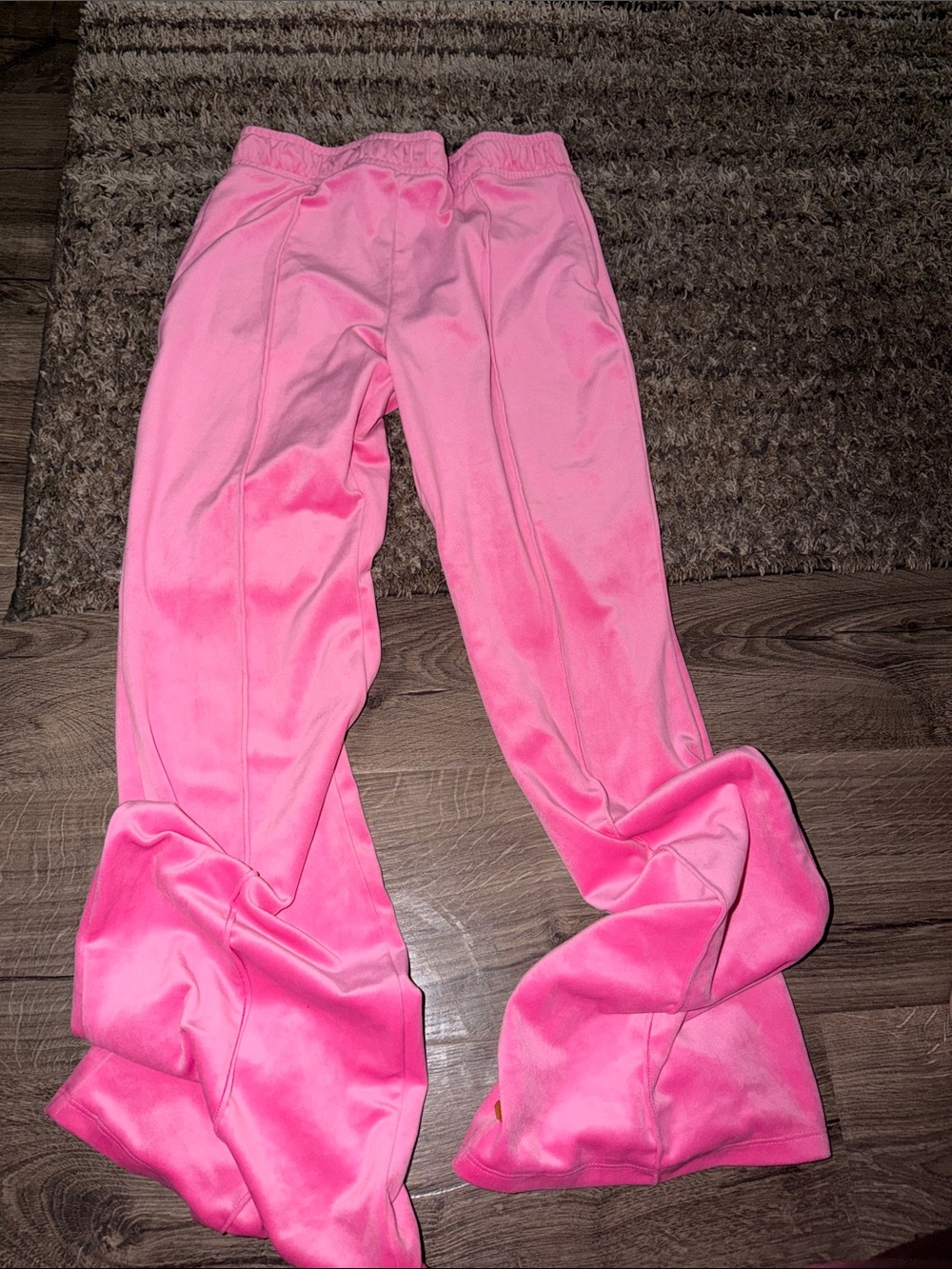 Girls' Pink Stretch Velvet Flared Bottoms Set